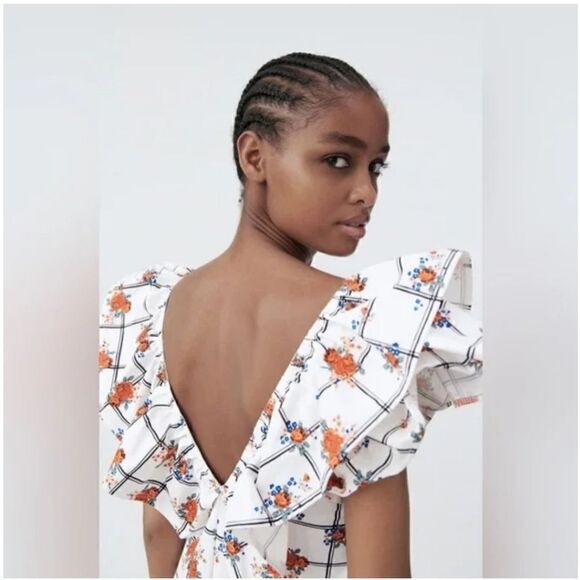 Zara Ruffled Shoulder Midi Dress Size M - Picture 5 of 16